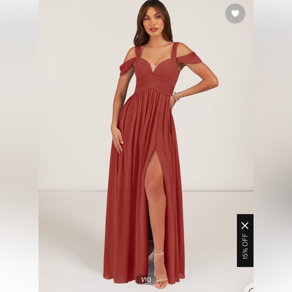 Azazie Lianne Terracotta off the shoulder Chiffon Bridesmaid Dress
